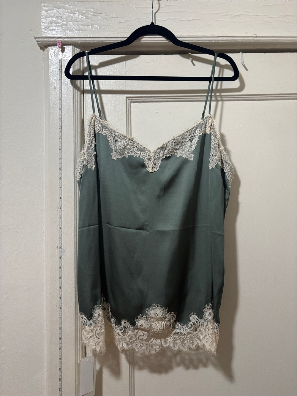 Abercrombie Satin Lace-Trim Cami in Sage Green XL